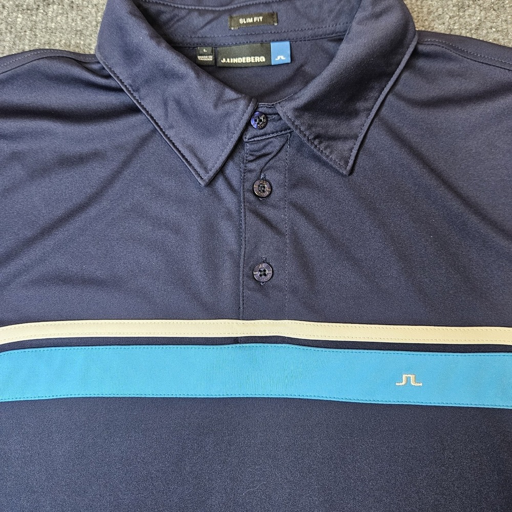 J Lindeberg Men's Andreas Slim Fit Polo Shirt Blue Colorblock Size Large‎ Golf
